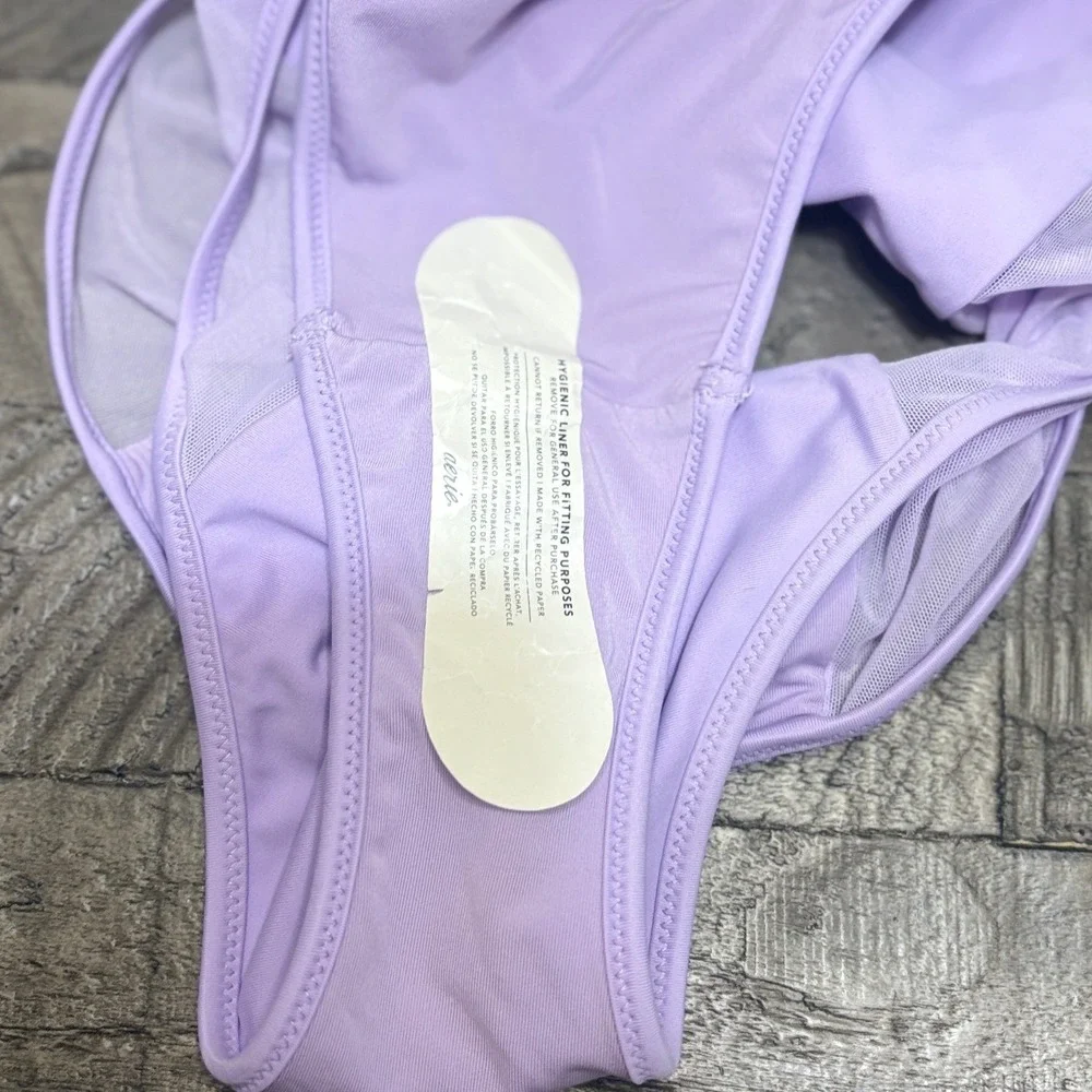 Aerie High Cut Cheeky Bikini Bottoms Lilac Purple Mesh XS NWT